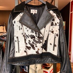 Scully Black Leather Jacket with Black & White Cowhide Panels